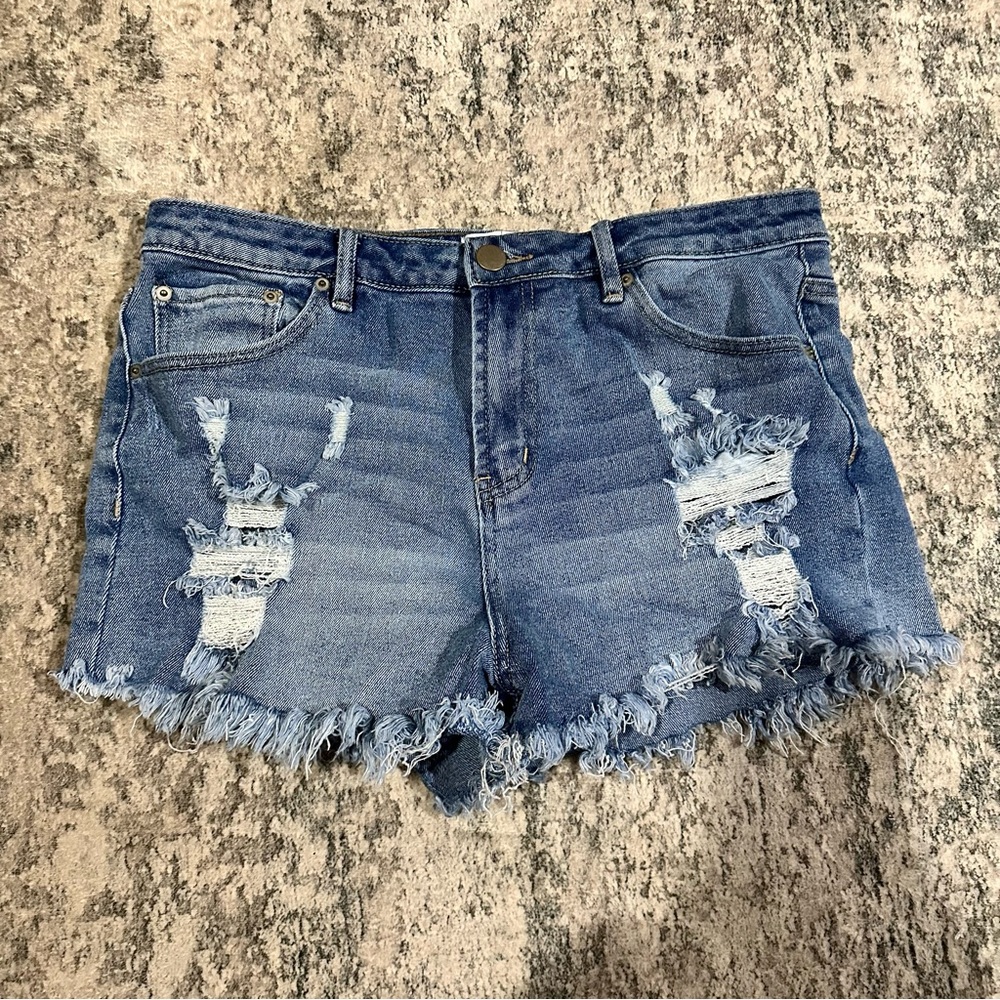 High Waist Distressed Denim Shorts size 13